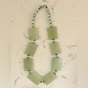 Vintage Jade Statement Necklace Rectangular With Beads In Between